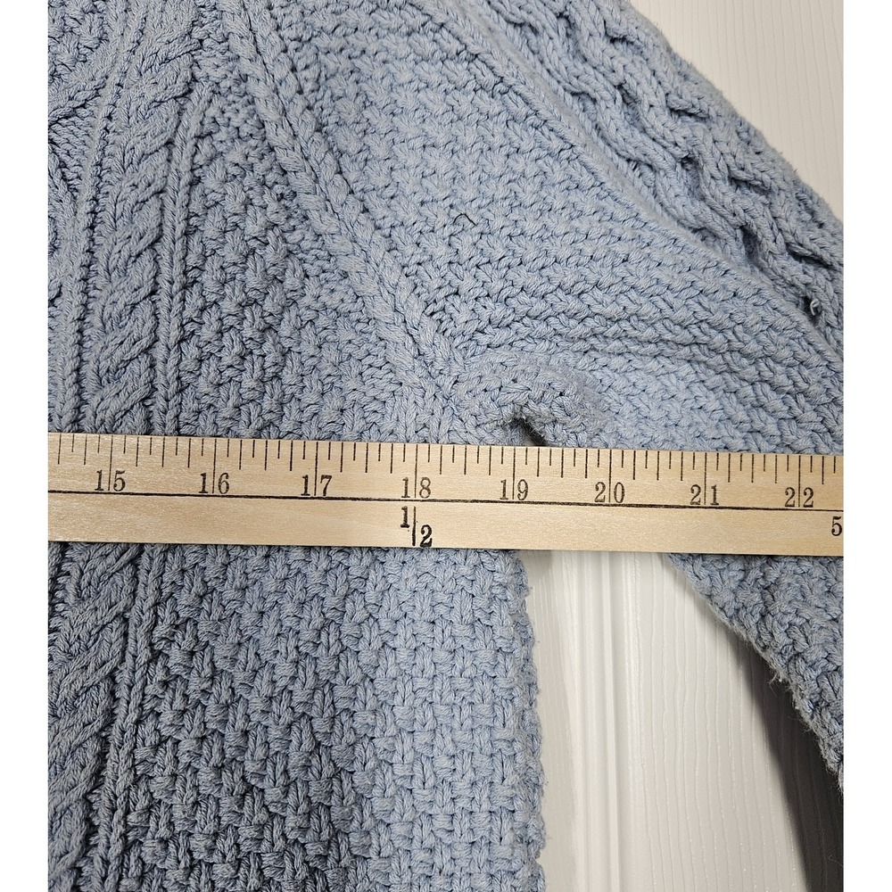 LL Bean Signature Fisherman Tunic Sweater L Chunky Cable Knit Ice Blue Lagenlook - Picture 7 of 9
